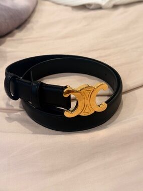 Celine Black Leather Belt with Gold Double-C Motif Buckle